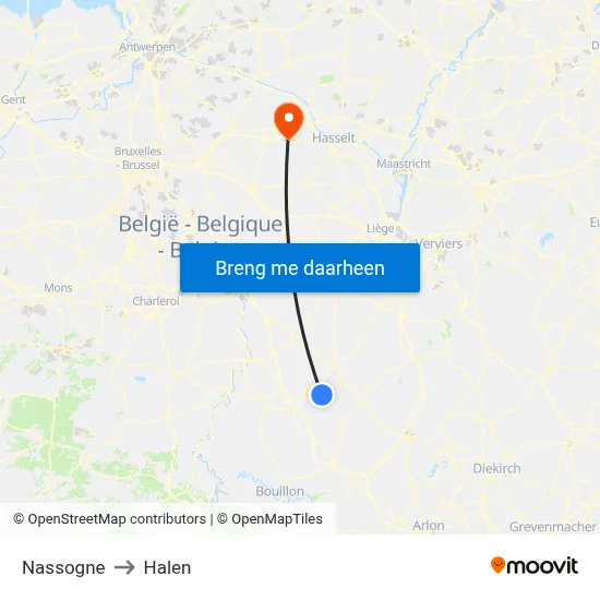 Nassogne to Halen map