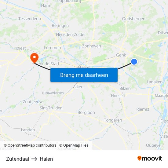 Zutendaal to Halen map