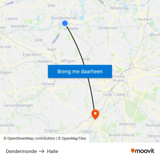 Dendermonde to Halle map