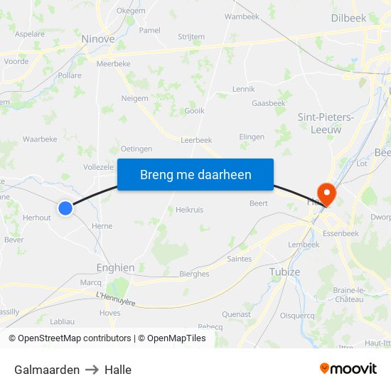 Galmaarden to Halle map