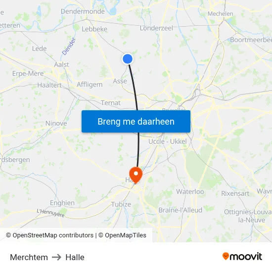 Merchtem to Halle map