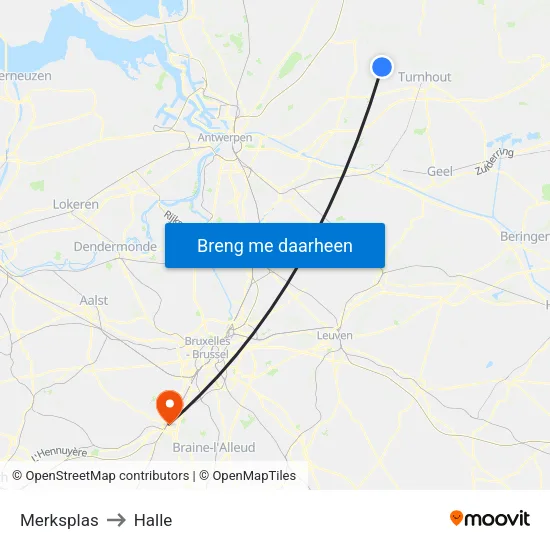 Merksplas to Halle map