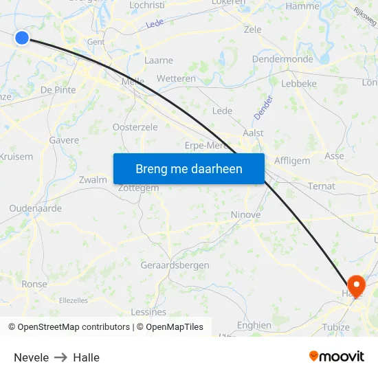 Nevele to Halle map