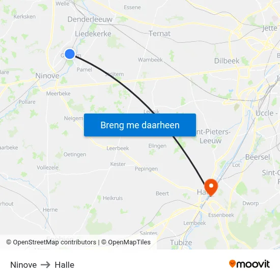 Ninove to Halle map