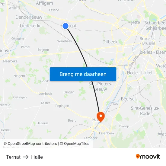 Ternat to Halle map