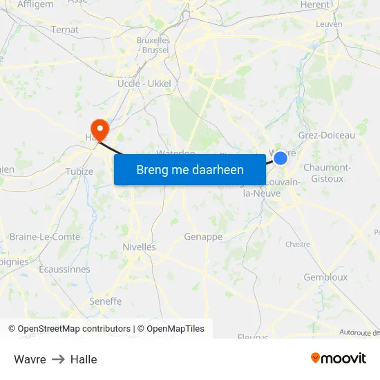 Wavre to Halle map