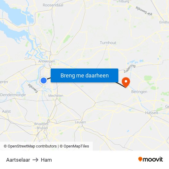 Aartselaar to Ham map