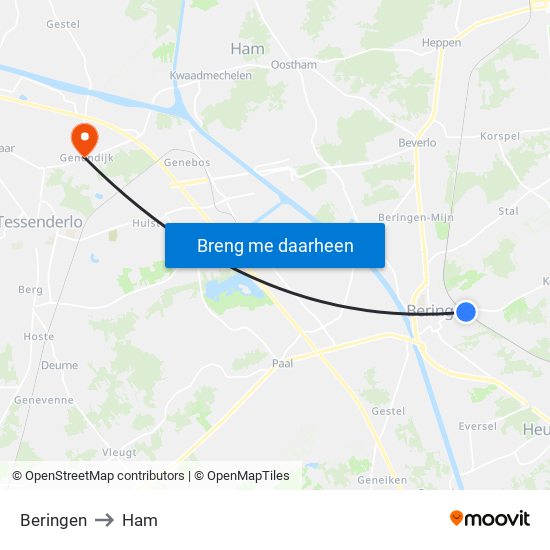 Beringen to Ham map