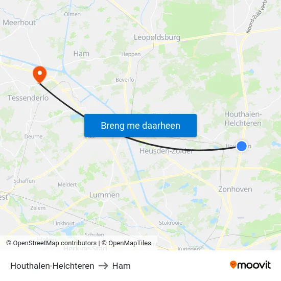 Houthalen-Helchteren to Ham map