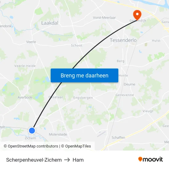 Scherpenheuvel-Zichem to Ham map