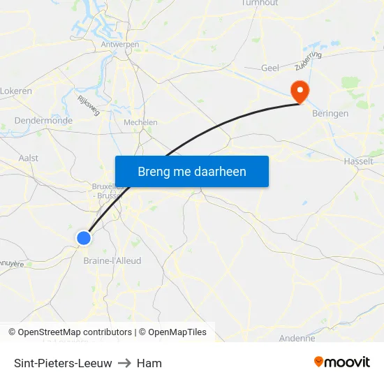 Sint-Pieters-Leeuw to Ham map