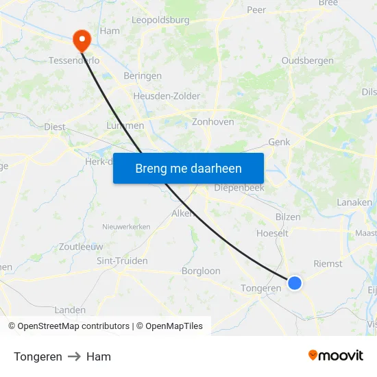 Tongeren to Ham map