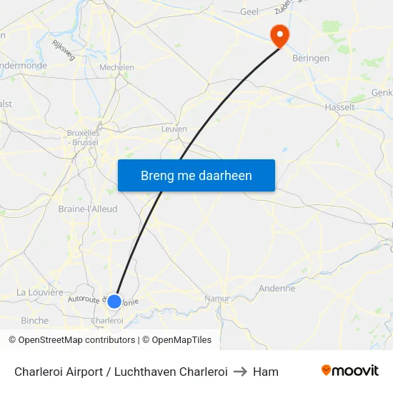 Charleroi Airport / Luchthaven Charleroi to Ham map