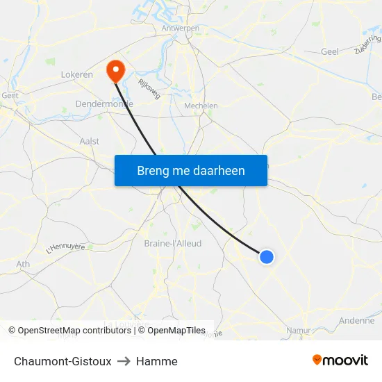 Chaumont-Gistoux to Hamme map