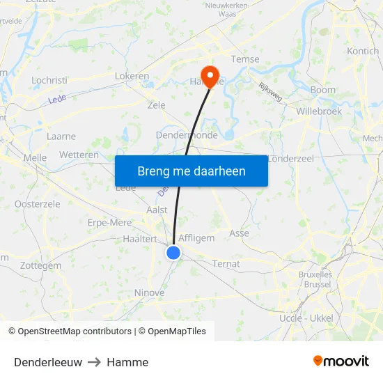 Denderleeuw to Hamme map