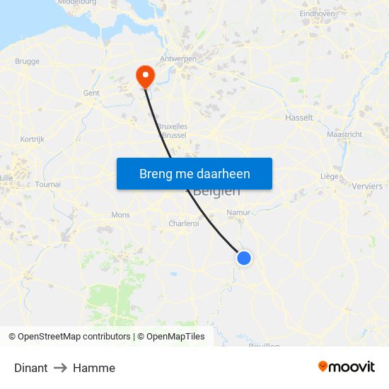 Dinant to Hamme map