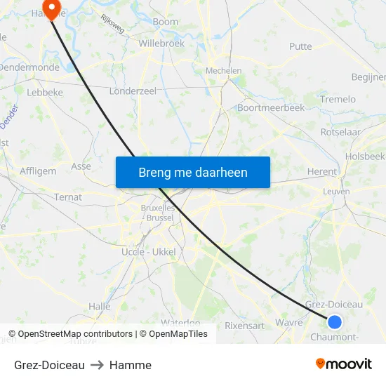 Grez-Doiceau to Hamme map