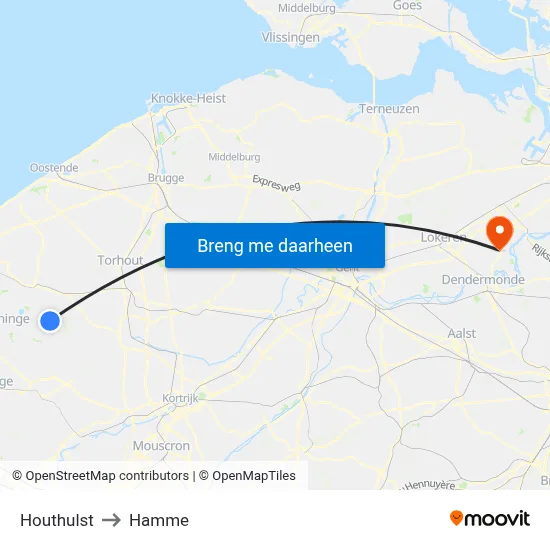 Houthulst to Hamme map