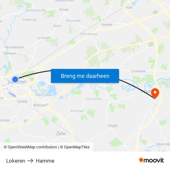 Lokeren to Hamme map