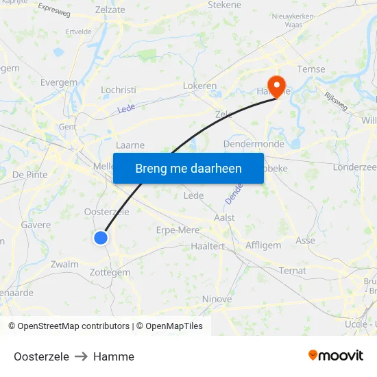 Oosterzele to Hamme map