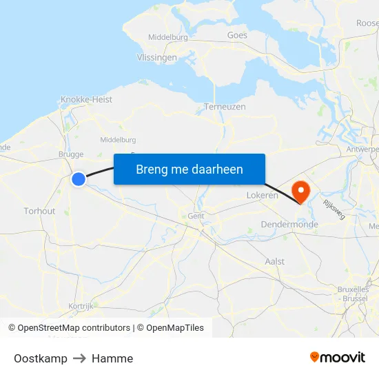 Oostkamp to Hamme map
