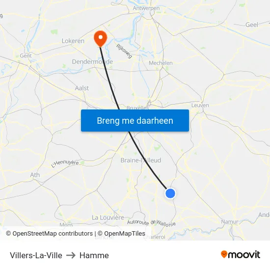 Villers-La-Ville to Hamme map