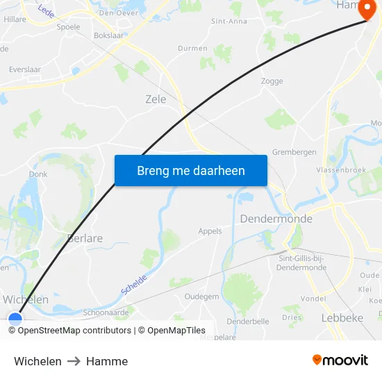 Wichelen to Hamme map