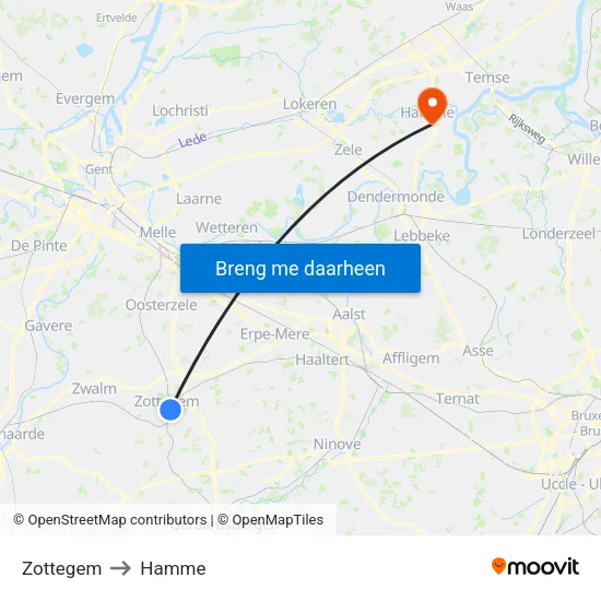 Zottegem to Hamme map
