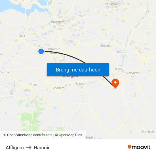 Affligem to Hamoir map