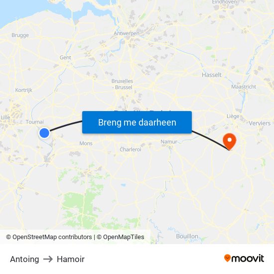 Antoing to Hamoir map