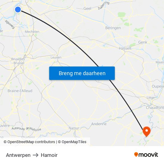 Antwerpen to Hamoir map