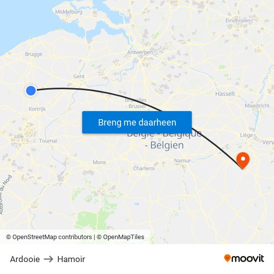 Ardooie to Hamoir map