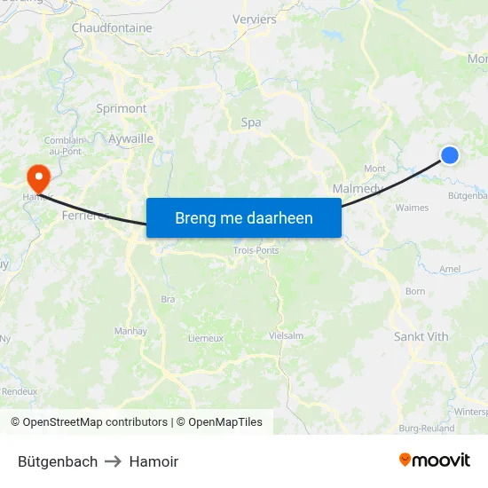 Bütgenbach to Hamoir map