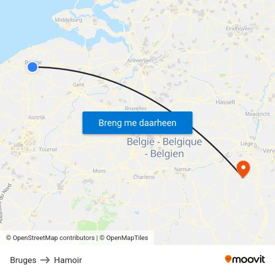 Bruges to Hamoir map