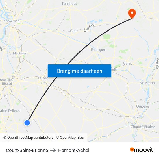 Court-Saint-Etienne to Hamont-Achel map