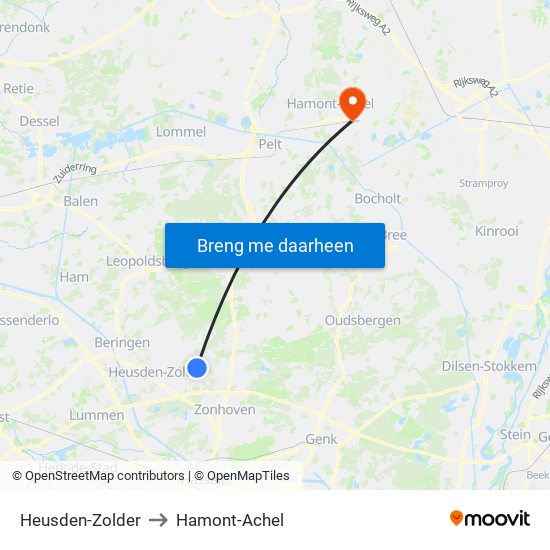 Heusden-Zolder to Hamont-Achel map