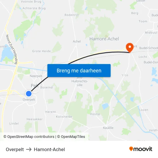 Overpelt to Hamont-Achel map