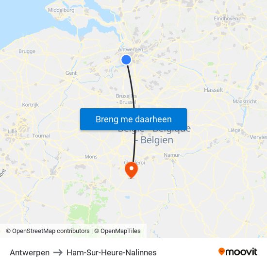 Antwerpen to Ham-Sur-Heure-Nalinnes map