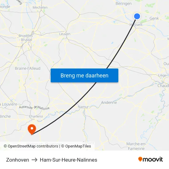 Zonhoven to Ham-Sur-Heure-Nalinnes map