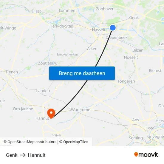 Genk to Hannuit map