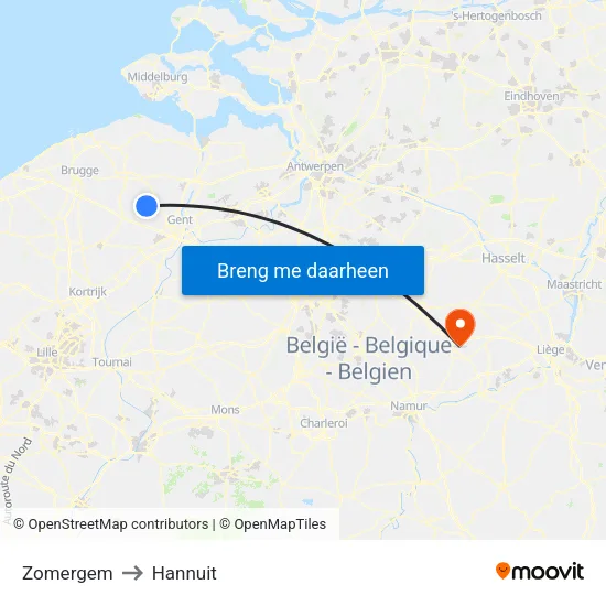 Zomergem to Hannuit map