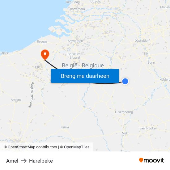 Amel to Harelbeke map