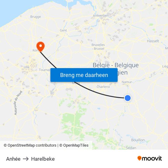 Anhée to Harelbeke map
