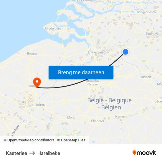 Kasterlee to Harelbeke map