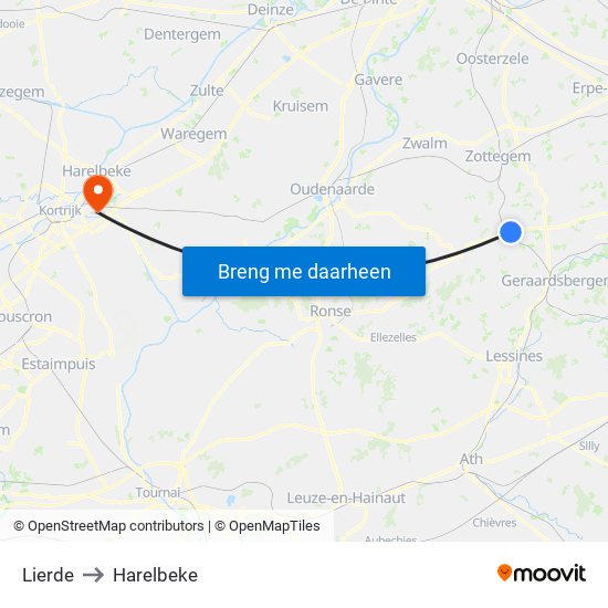 Lierde to Harelbeke map