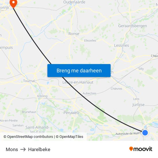 Mons to Harelbeke map