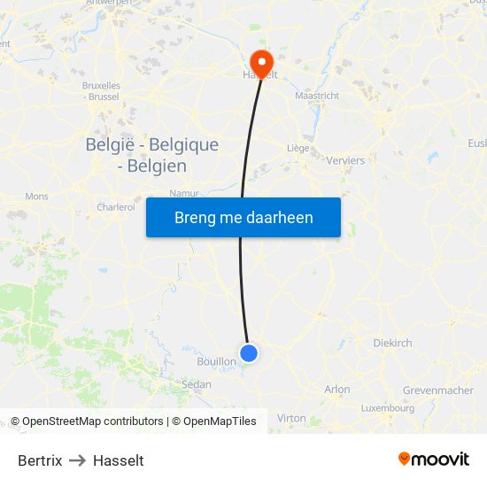 Bertrix to Hasselt map