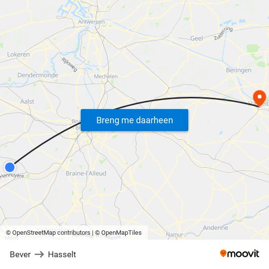 Bever to Hasselt map