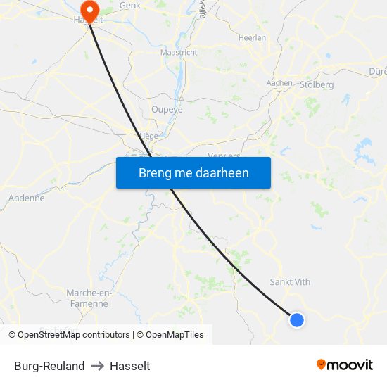 Burg-Reuland to Hasselt map