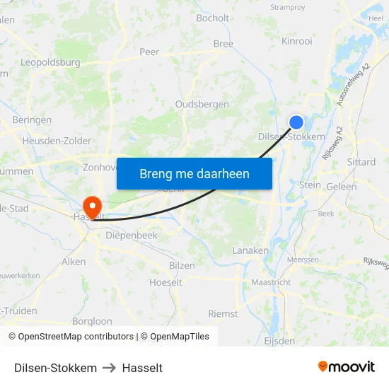 Dilsen-Stokkem to Hasselt map